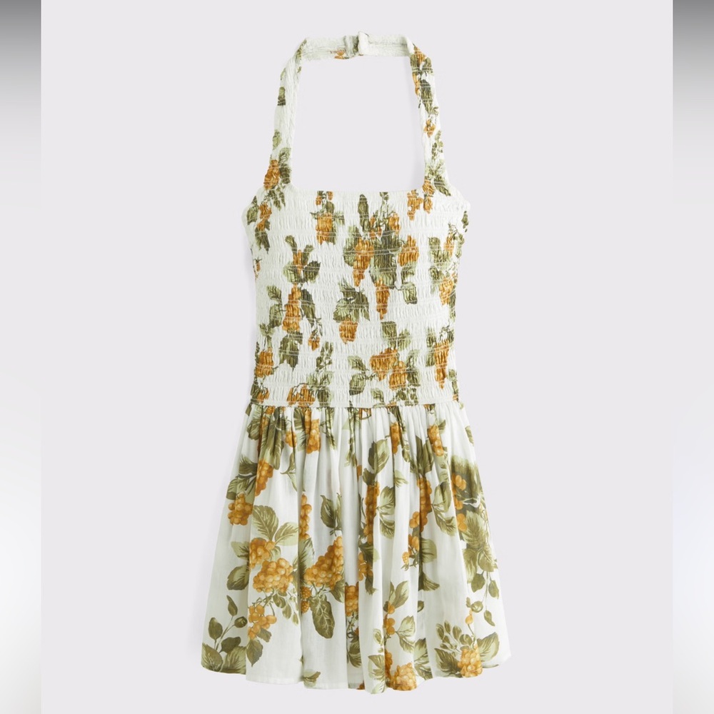 NWT ABERCROMBIE & FITCH A&F Drop Waist Smocked Mini Dress size XL HALTER floral